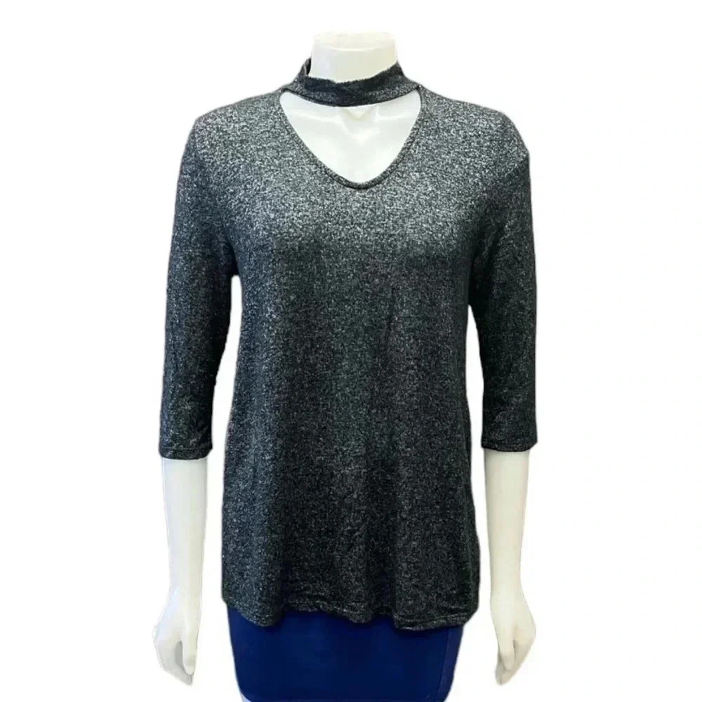 Coin 1804 3/4 Sleeve Black Grey Heathered With Neck Wrap Size Large